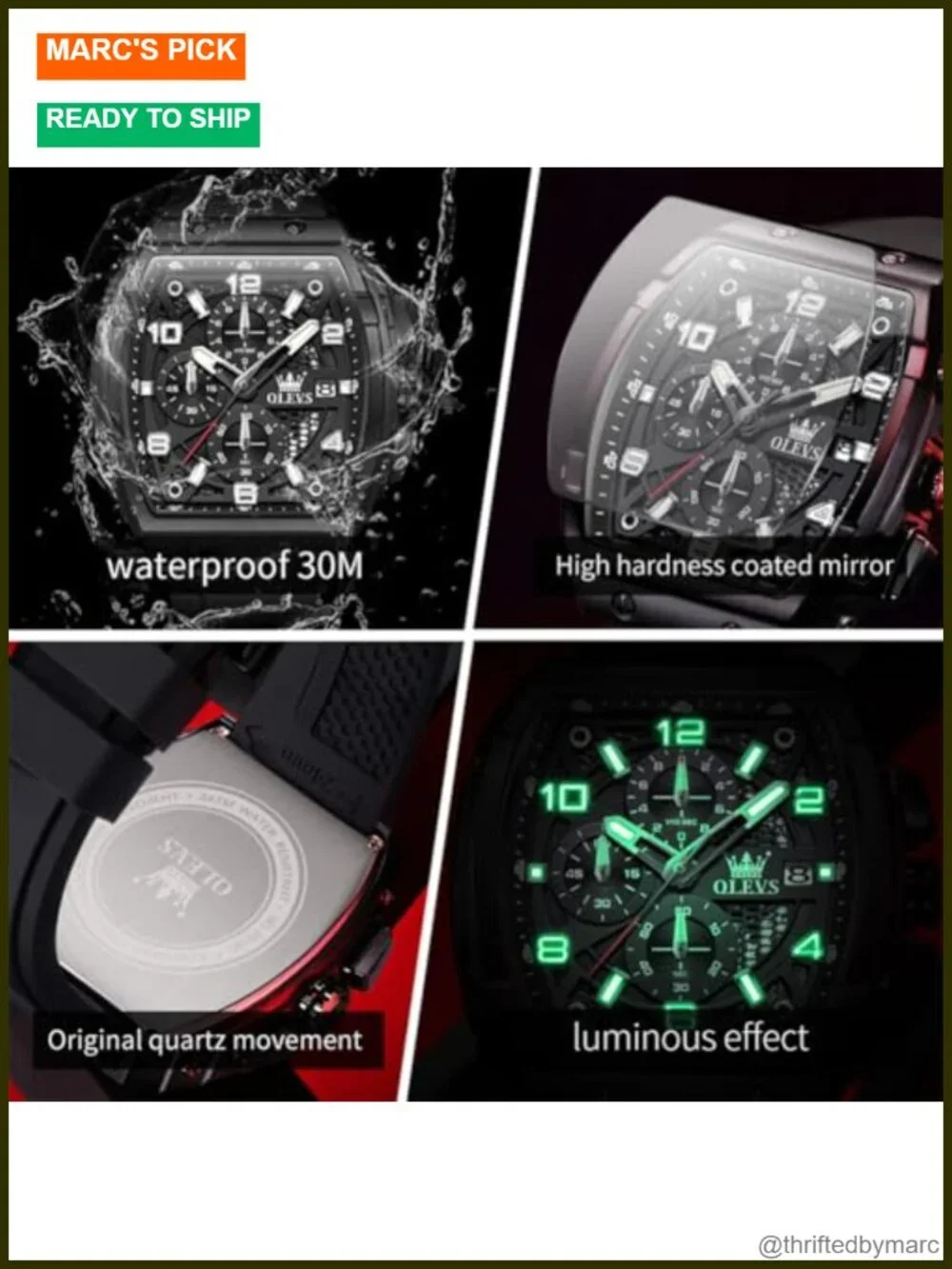 Quartz Chronograph Analog Watch with Silicone Strap Waterproof